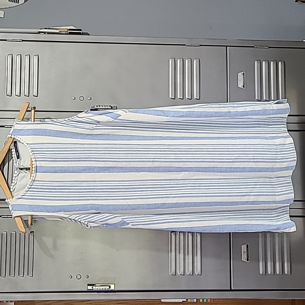 Marks & Spencer Linen Blue and Off-White Striped Dress Size 10